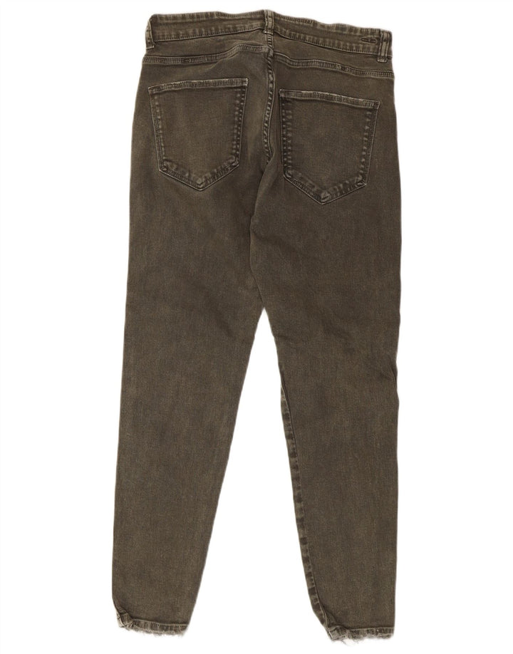 Zara Herre Distressed Slim Jeans EU 42 Medium W32 L27 Khaki Bomuld