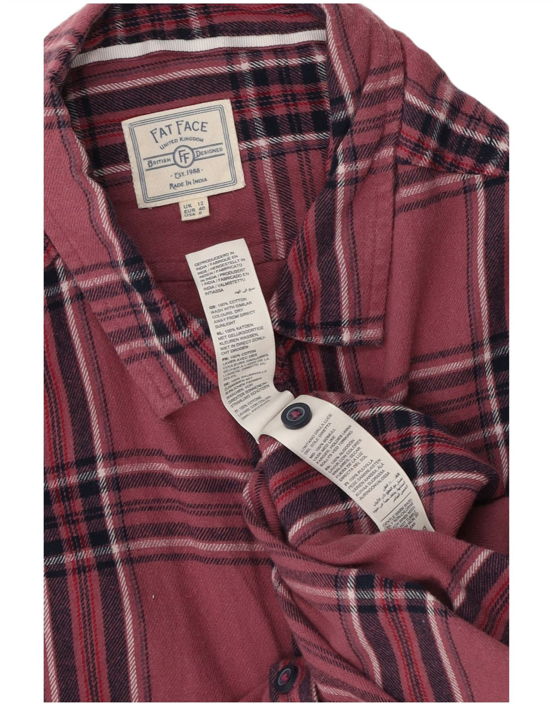 Fat Face Dame Flanell Shirt UK 12 medium Pink Plaid Bomuld