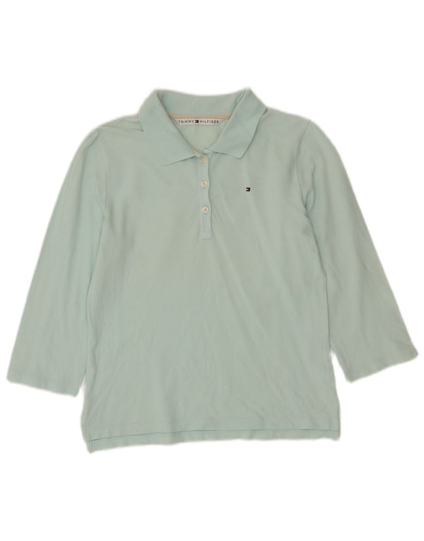 Tommy Hilfiger dame poloshirt med 3/4 ærmer UK 12 Medium turkis bomuld