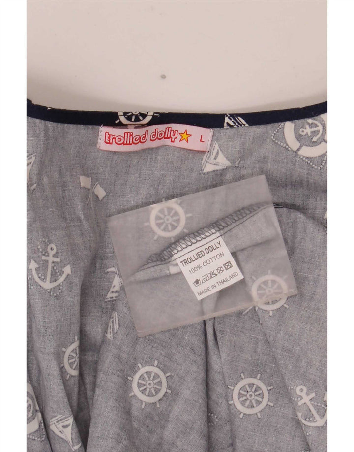 Trollied Dolly Dame Abstrakt Mønster A-Line Kjole UK 14 Large Navy Blue