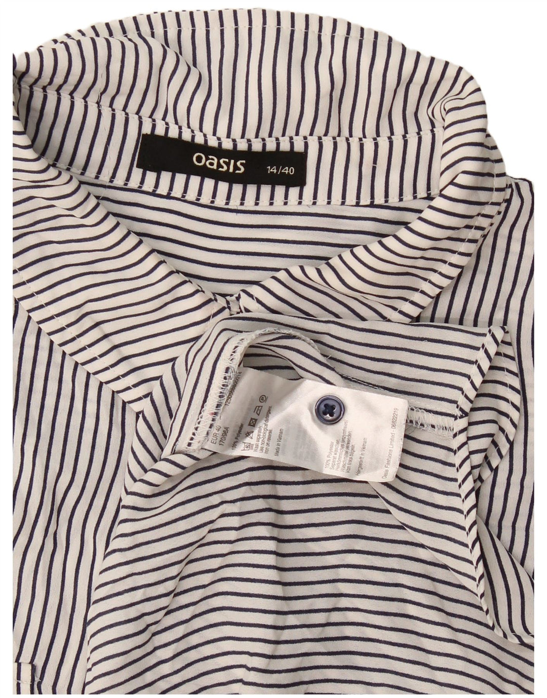 Oasis Dame Pullover Shirt Bluse UK 14 Large White Pinstripe Polyester