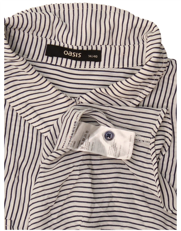 Oasis Dame Pullover Shirt Bluse UK 14 Large White Pinstripe Polyester