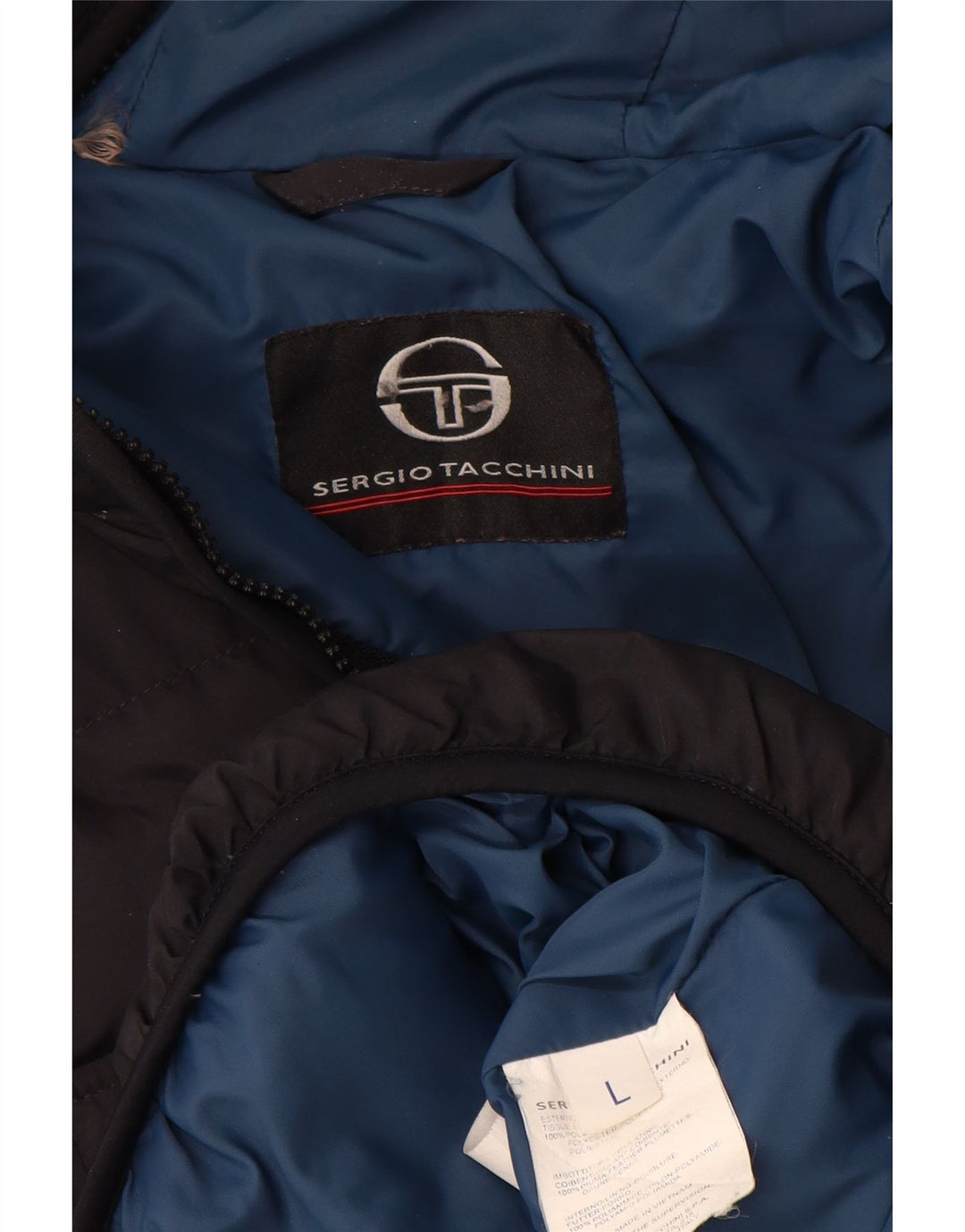 Sergio Tacchini Herre hættepolstret jakke UK 40 Stor sort polyester