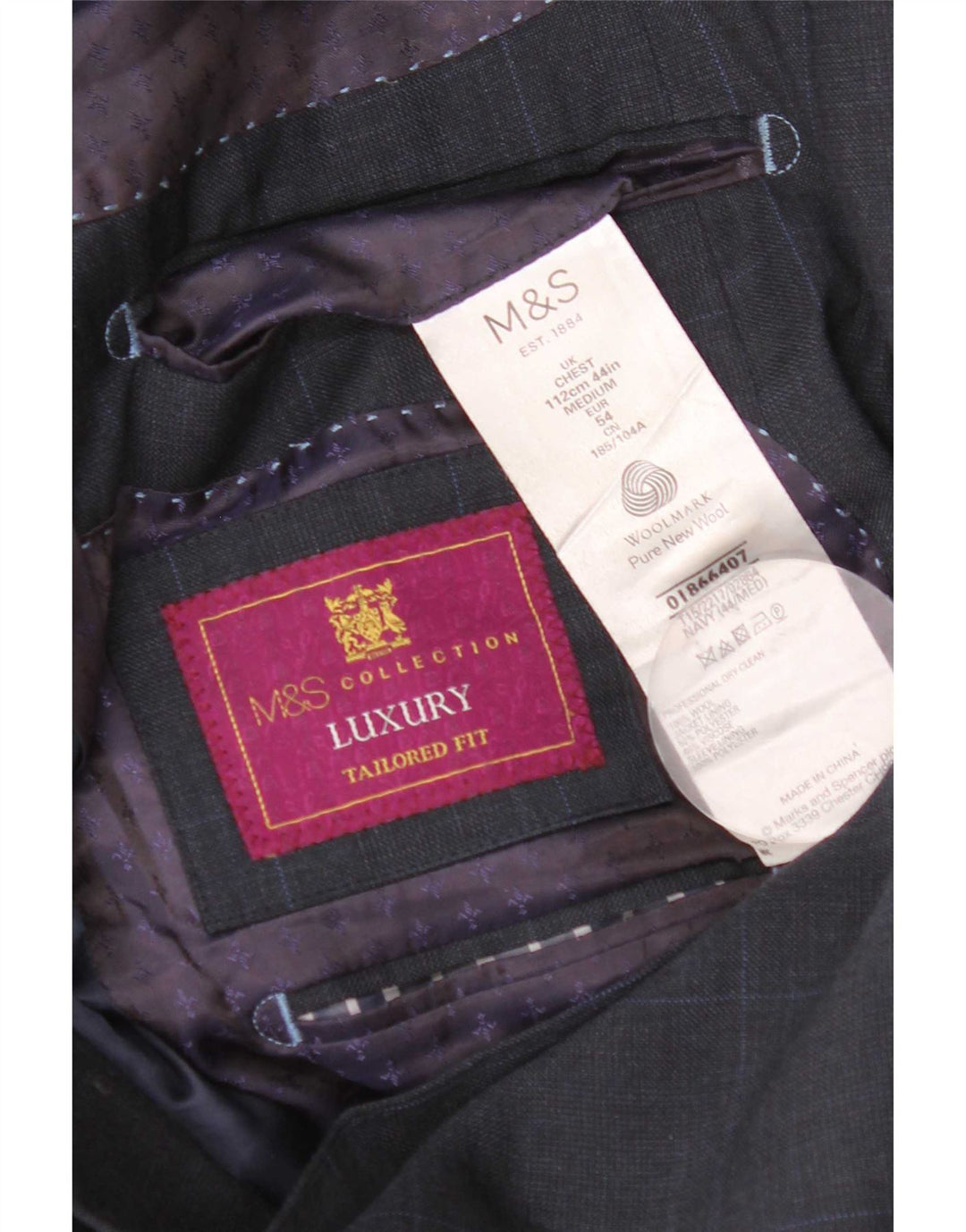 Marks & Spencer Herre Tailored Fit Blazer Jacket UK 44 XL Navy Blue Check
