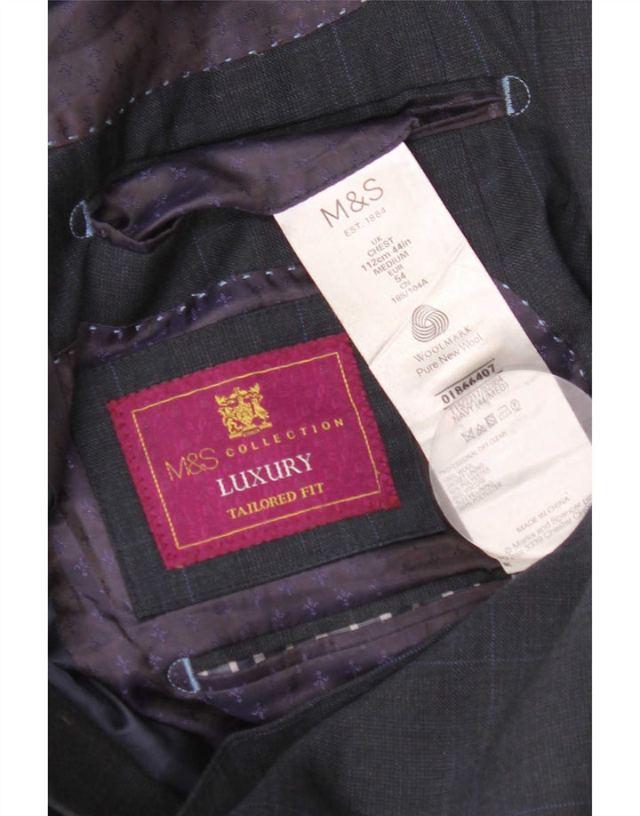Marks & Spencer Herre Tailored Fit Blazer Jacket UK 44 XL Navy Blue Check