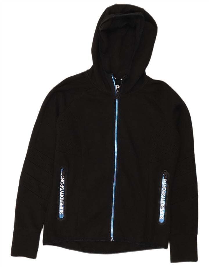 Superdry hættetrøje til kvinder med grafisk lynlås UK 12 Medium Black Polyester