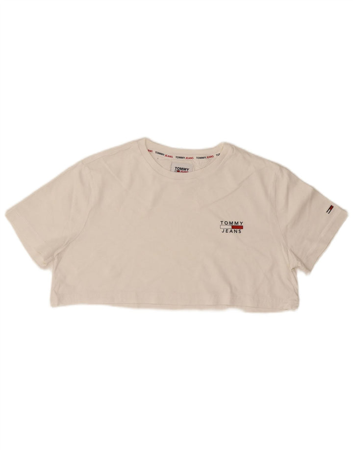 Tommy Hilfiger Dame Crop Grafisk T-Shirt Top UK 14 Medium White