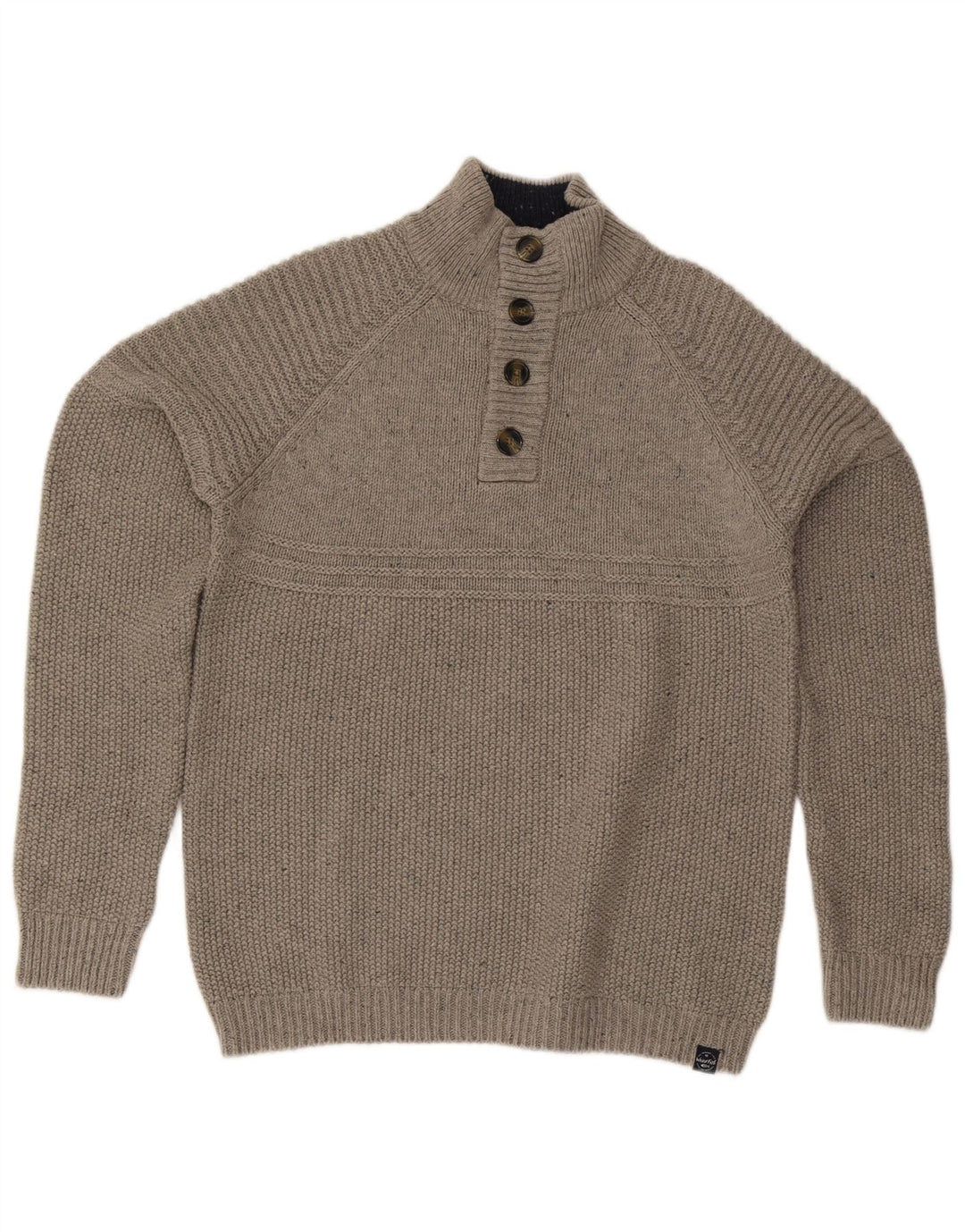 Weird Fish Herre Button Neck Jumper Sweater Stor Grå Bomuld