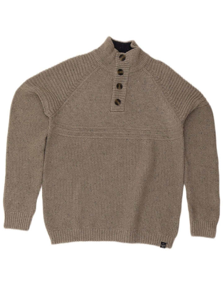 Weird Fish Herre Button Neck Jumper Sweater Stor Grå Bomuld