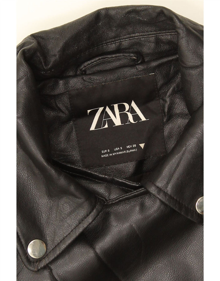 ZARA oversize bikerjakke i imiteret læder til kvinder UK 10 Lille sort