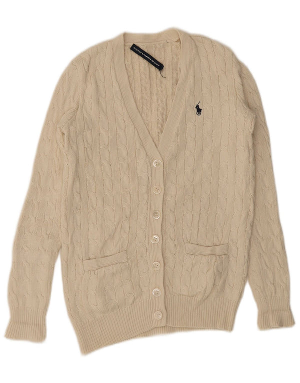 Ralph Lauren Dame Cardigan Sweater UK 10 Small White Bomuld