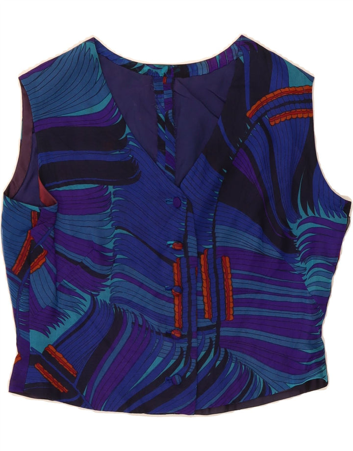 VINTAGE Womens Crop Abstract Pattern Shirt Blouse UK 14 Medium Blue Vintage Vintage and Second-Hand Vintage from Messina Hembry 