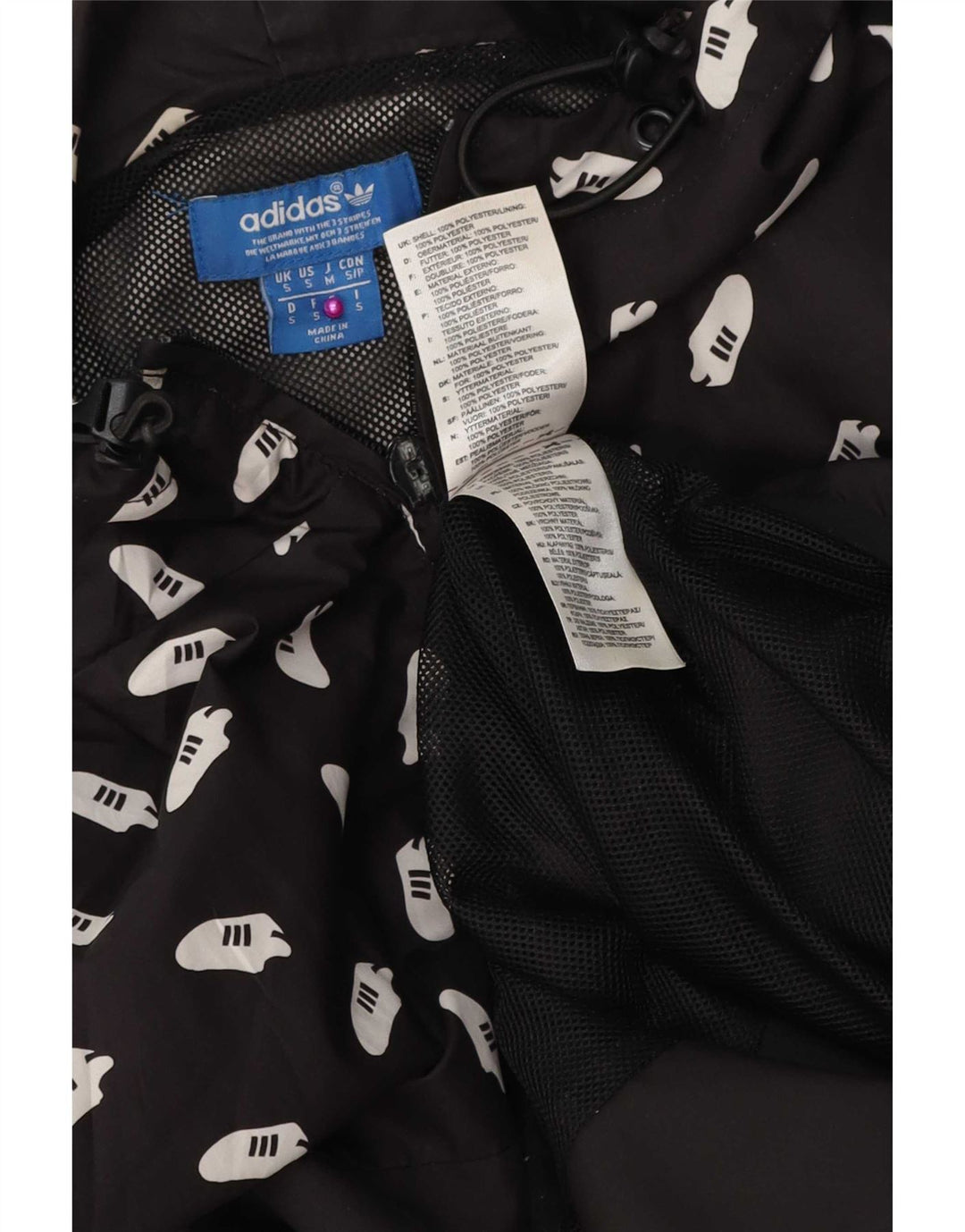 Adidas Herre grafisk regnjakke med hætte UK 36 Lille sort polyester