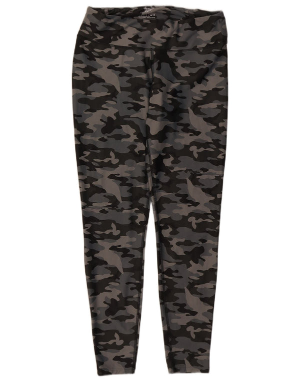 Reebok Womens Leggings UK 16/18 Large Grey Camouflage Polyester