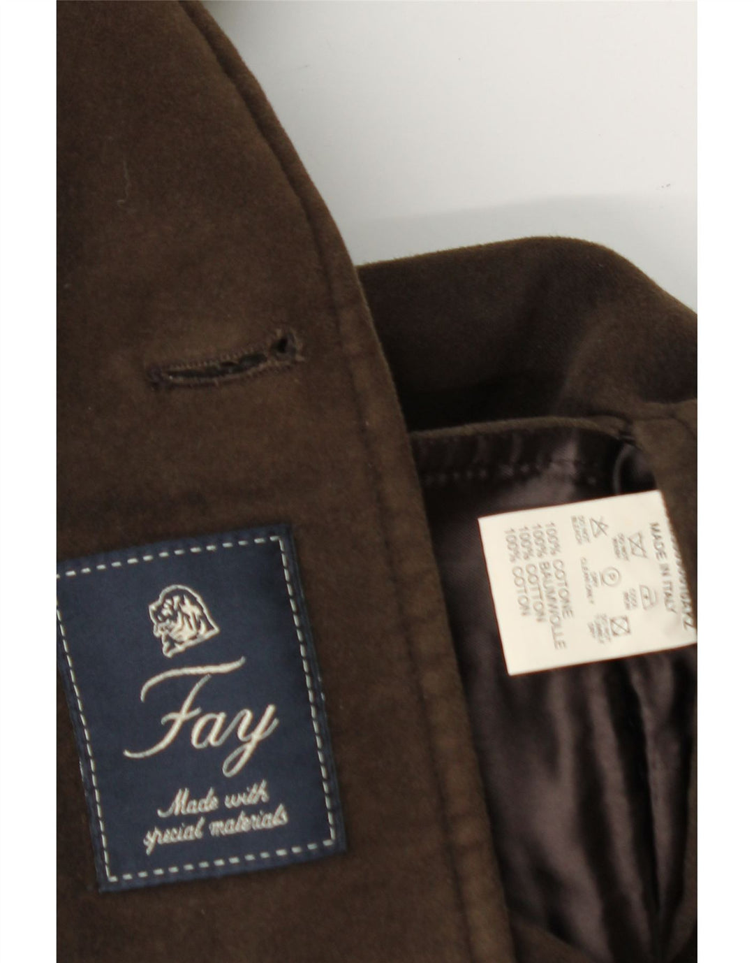 FAY Mens Overcoat UK 36 Smal Brown Cotton Vintage Fay and Second-Hand Fay from Messina Hembry 