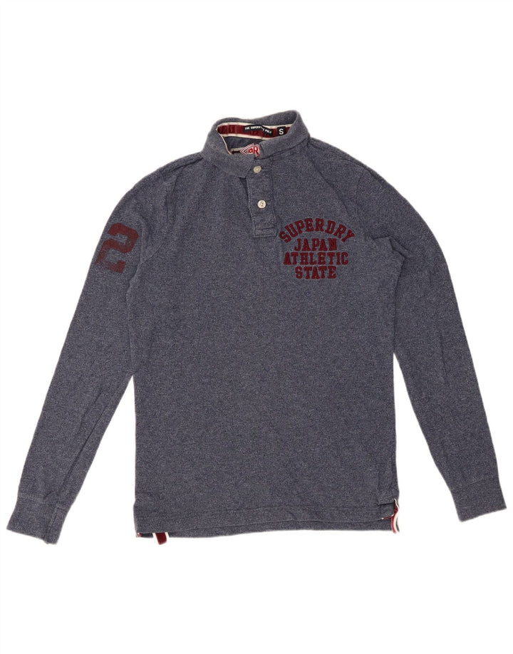 SUPERDRY Herre grafisk langærmet poloshirt Lille marineblå bomuld