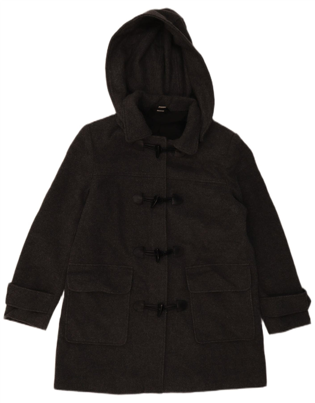 VINTAGE Duffle Coat med hætte til kvinder UK 16 Stor grå uld