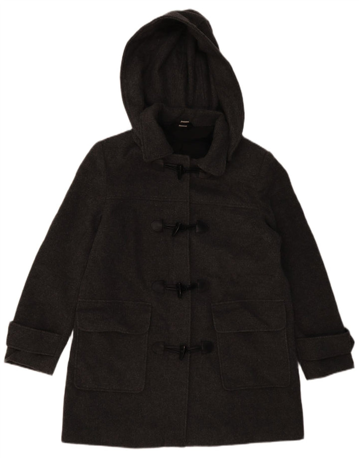 VINTAGE Duffle Coat med hætte til kvinder UK 16 Stor grå uld