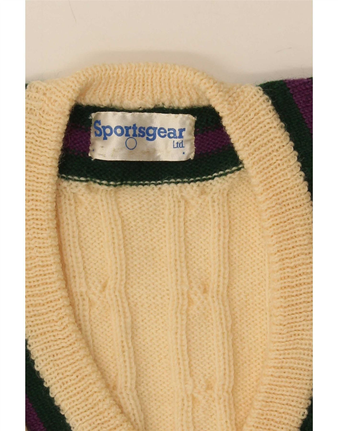 Vintage herre V-hals sweater Small Beige Colourblock