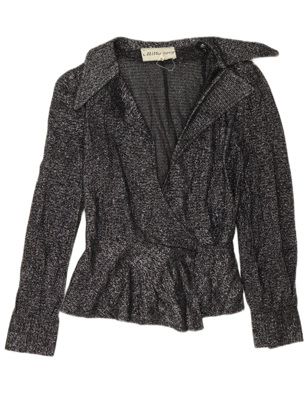 Vintage Dame Wrap Shirt Bluse EU 38 Medium Black Flecked