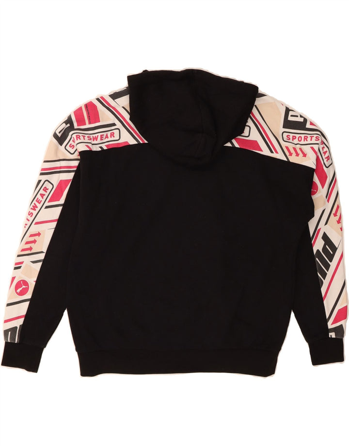 PUMA Womens Oversized Graphic Hoodie Jumper UK 14 Medium Black Colourblock Vintage Puma and Second-Hand Puma from Messina Hembry 