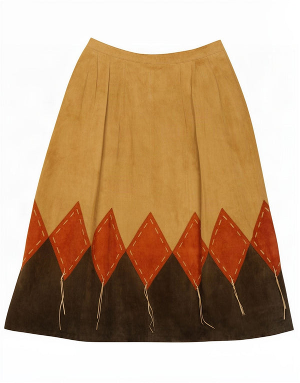 Vintage dame ruskind A-line nederdel IT 42 Medium W26 Brown Colourblock