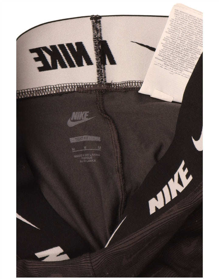 Nike Dame Tight Fit Grafiske Leggings UK 12 Medium Sort Bomuld