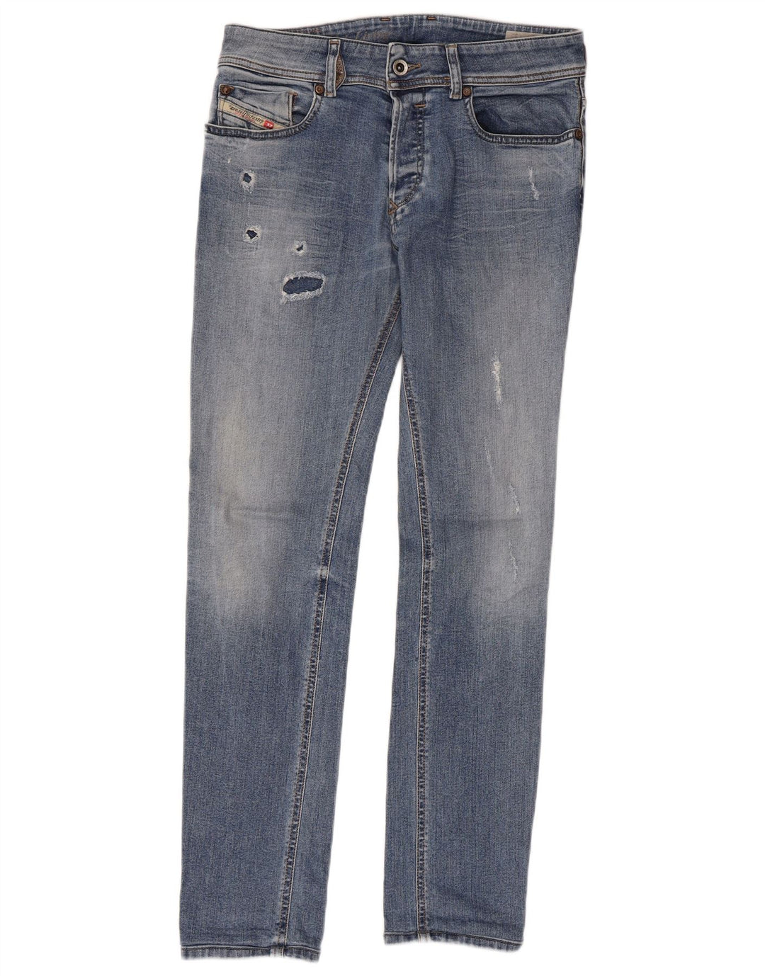 DIESEL Dame Distressed Slim Jeans W29 L29 Blå Bomuld