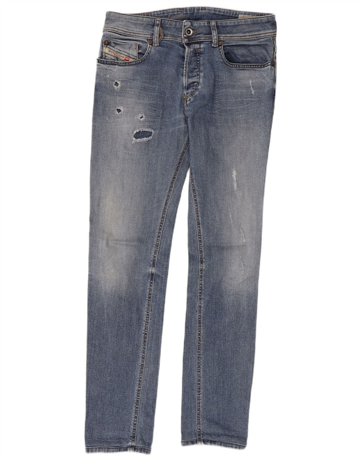 DIESEL Dame Distressed Slim Jeans W29 L29 Blå Bomuld