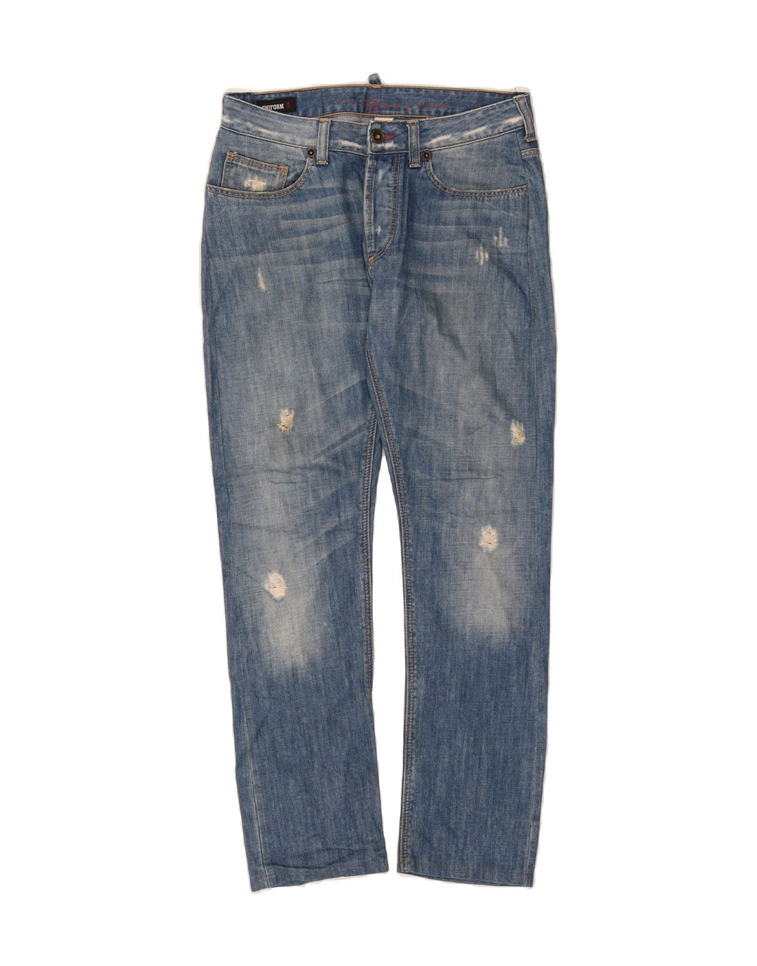 UNIFORM Mens Distressed Straight Jeans W31 L32 Blue Cotton Vintage Uniform and Second-Hand Uniform from Messina Hembry 