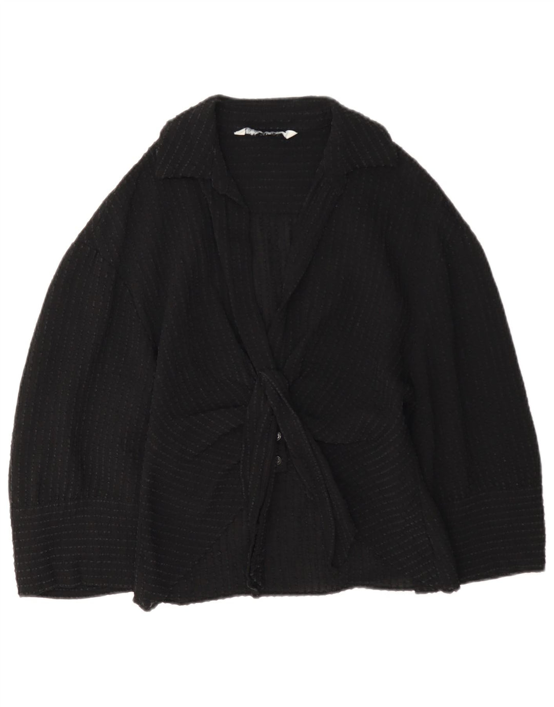 Zara damebluse med 3/4 ærmer foran med bindebånd UK 12 Medium Sort viskose