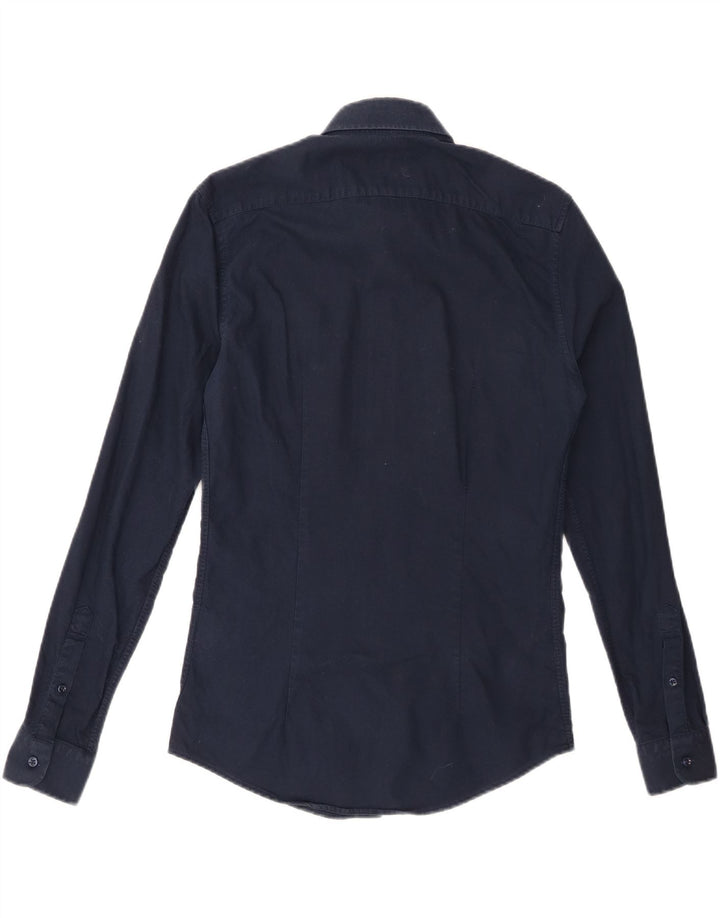 REISS Slim Fit-skjorte til mænd, lille marineblå bomuld