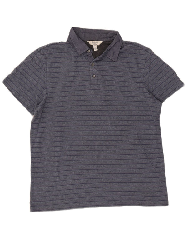 Calvin Klein Herre Body Fit Polo Shirt Medium Navyblå stribet bomuld