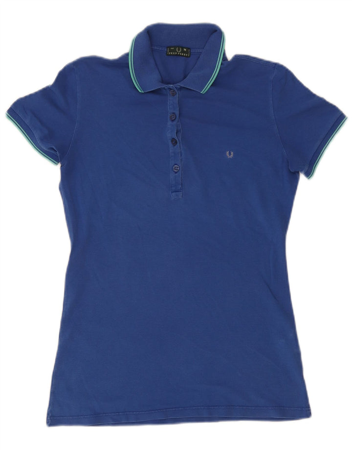 Fred Perry Dame Polo Shirt UK 12 Medium Blue Cotton