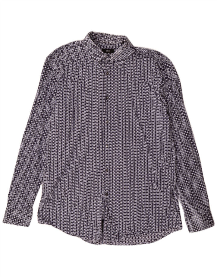 Hugo Boss Herre abstrakt mønster Slim Fit skjorte størrelse 43 17 XL Marineblå