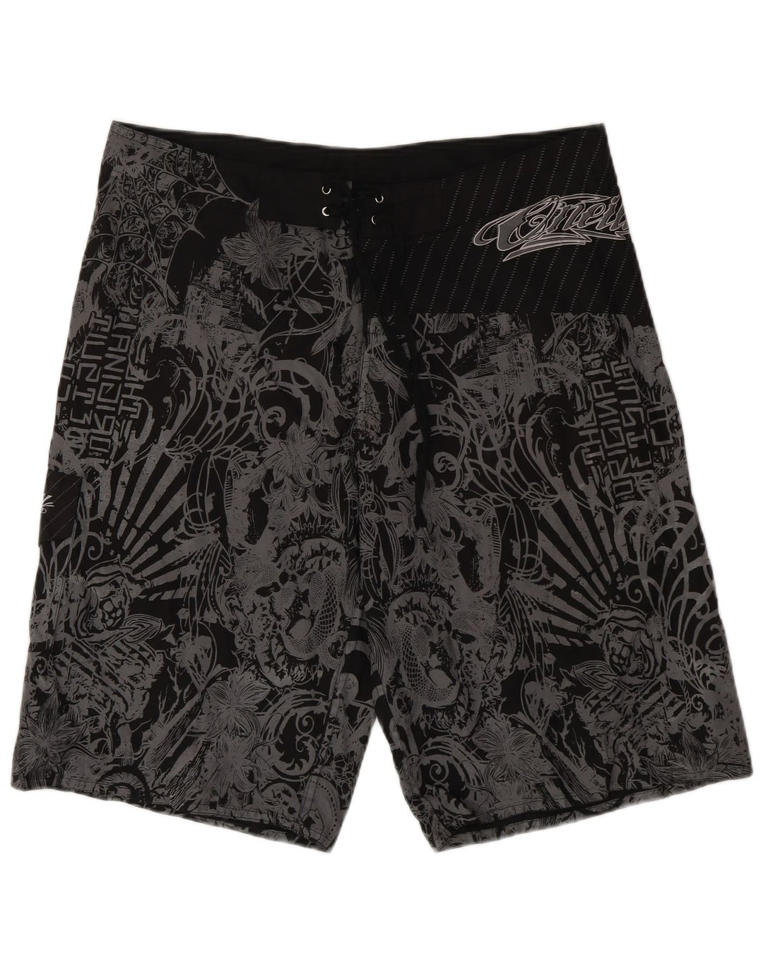 Vintage herre grafiske badeshorts XL sort blomstret polyester