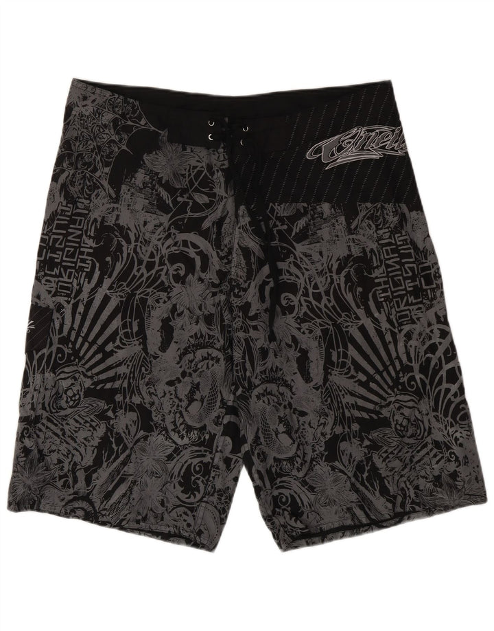 Vintage herre grafiske badeshorts XL sort blomstret polyester