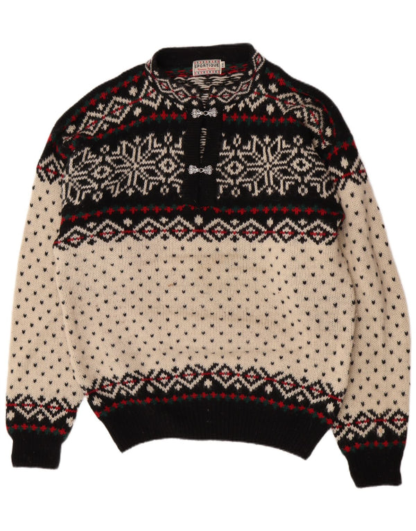 Sportique Dame Turtle Neck Jumper Sweater 2XL Off White Fair Isle Wool