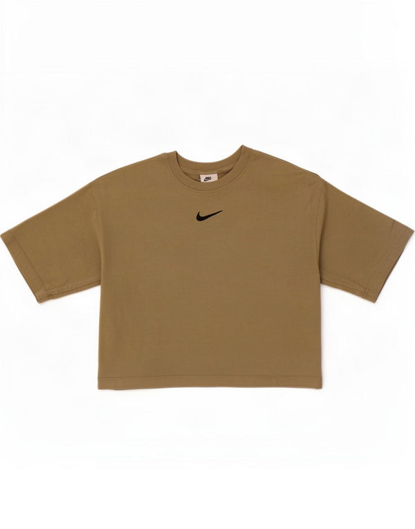 Nike Womens Crop Graphic T-Shirt Top UK 10 Small Khaki Cotton