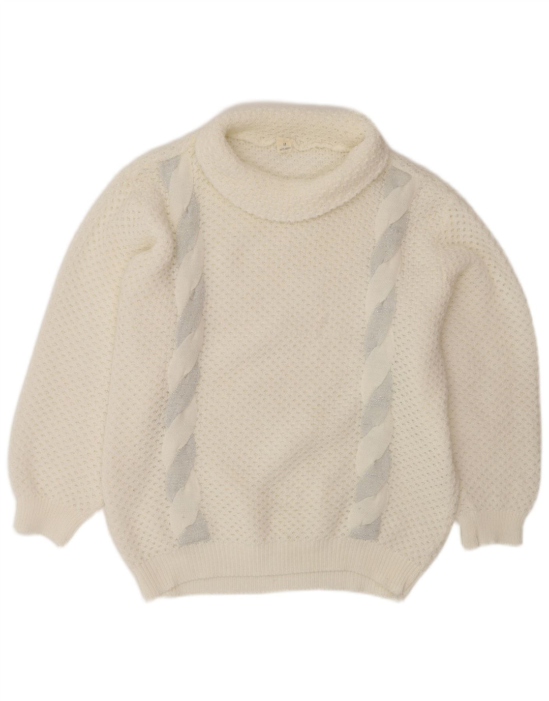 VINTAGE Dame oversized rullehals sweater UK 14 Medium White