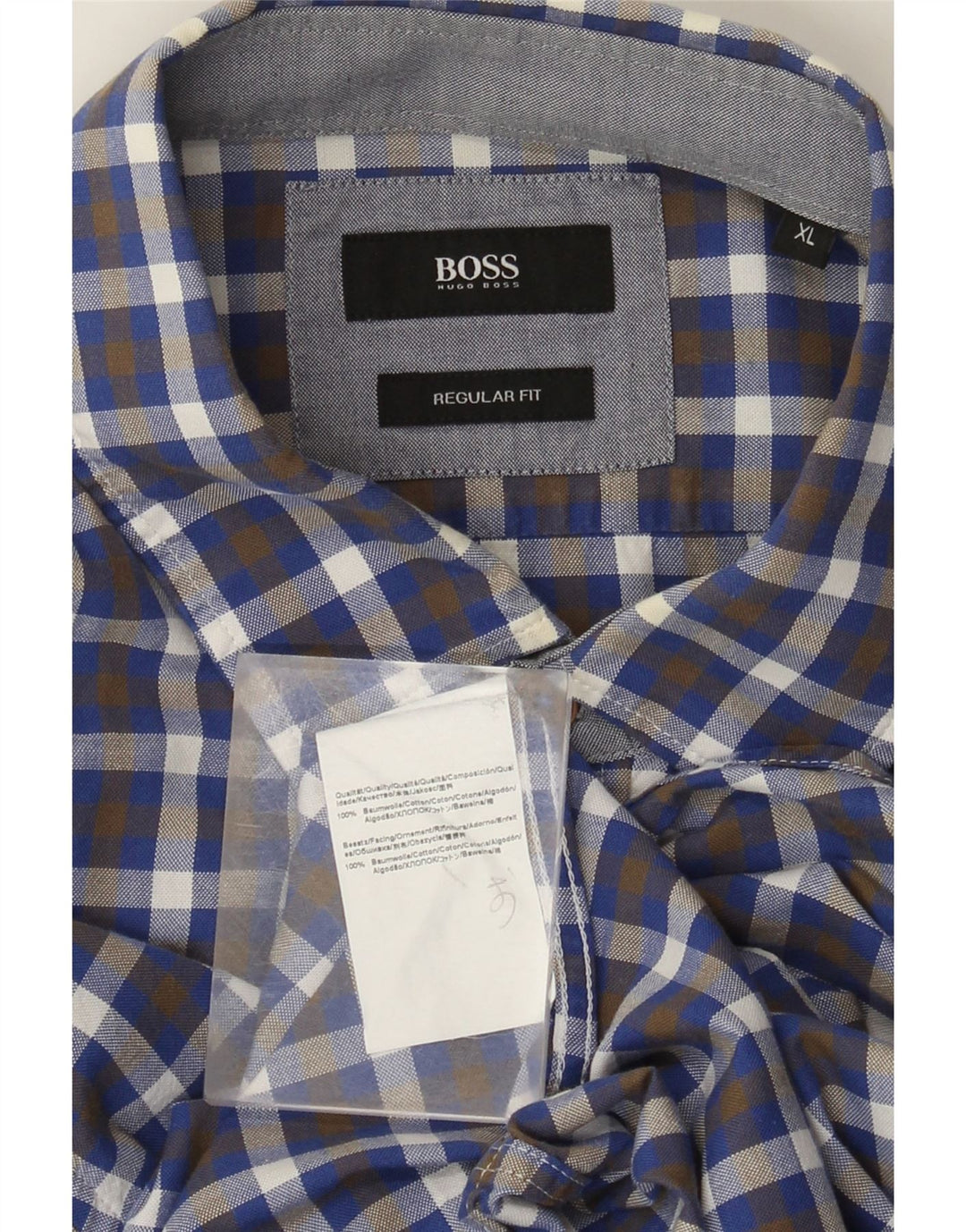 Hugo Boss Herre Regular Fit skjorte XL blå ternet bomuld