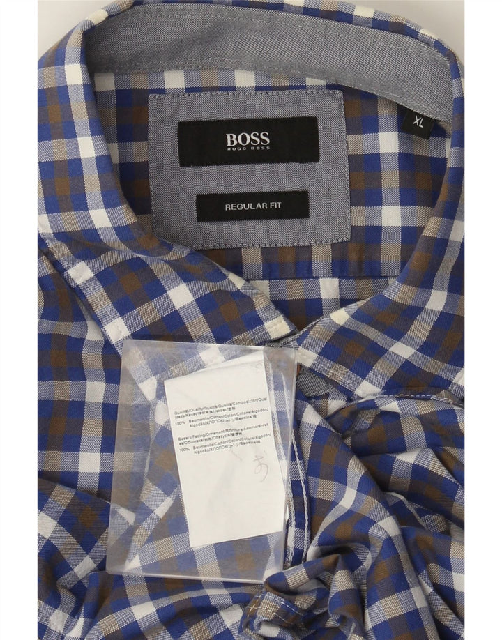 Hugo Boss Herre Regular Fit skjorte XL blå ternet bomuld