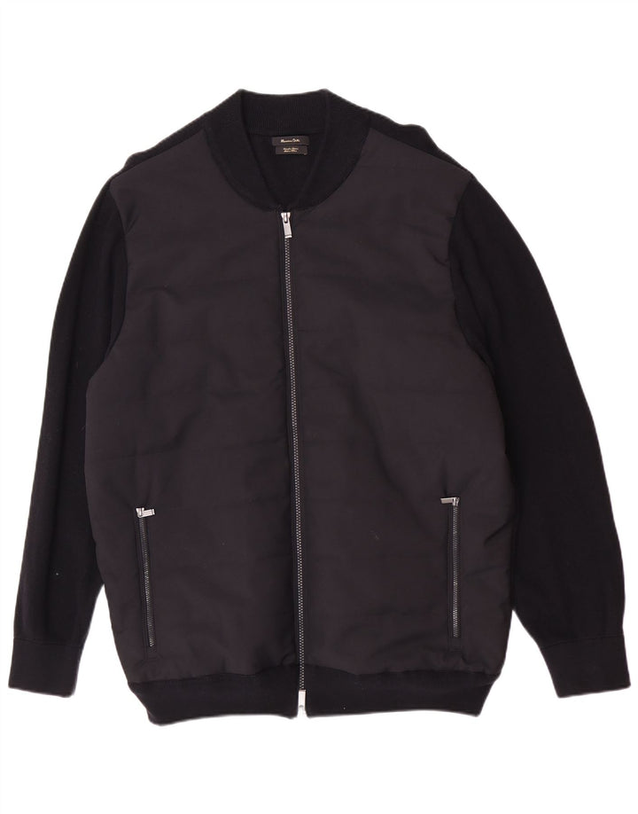 Massimo Dutti Herre Bomber Jacket UK 42 XL Sort Bomuld