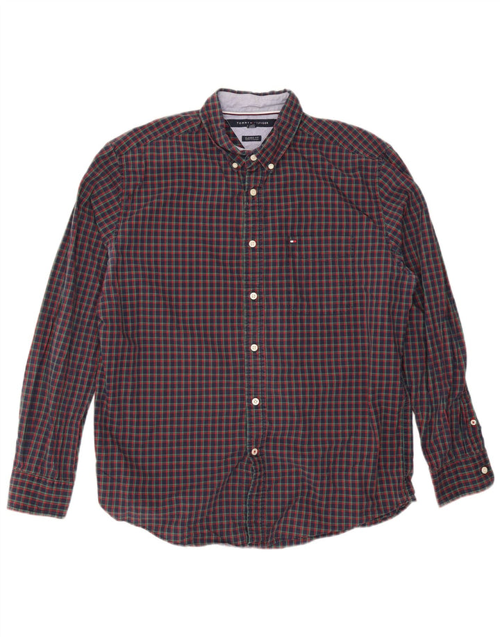 Tommy Hilfiger Herre Classic Fit skjorte Stor marineblå ternet bomuld