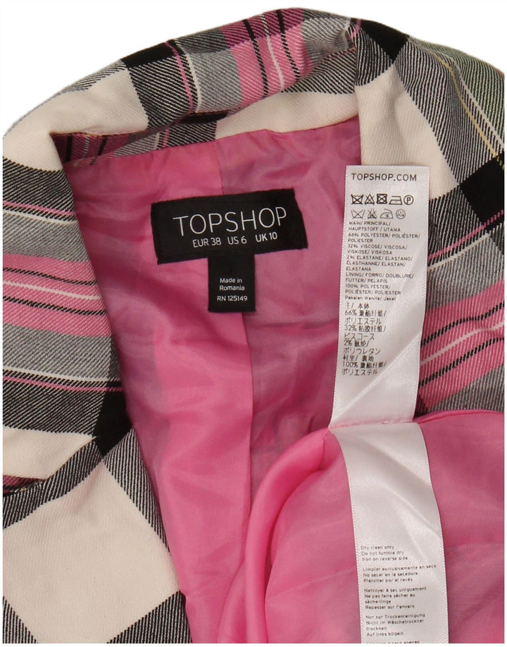 TOPSHOP Dame Double Breasted Blazer Jacket UK 10 Small Pink Check