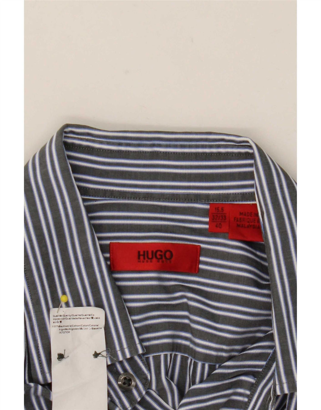 Hugo Boss herreskjorte str. 40 15.5 Medium marineblå nålestribet bomuld