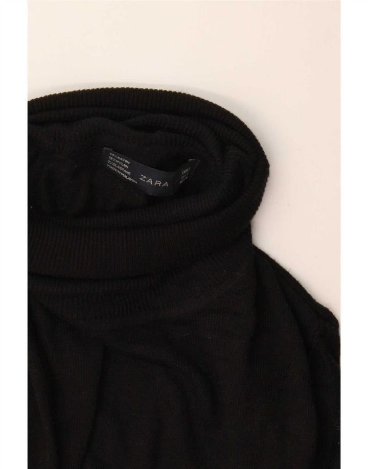 Zara Dame Roll Neck Jumper Sweater UK 10 Small Black Rayon