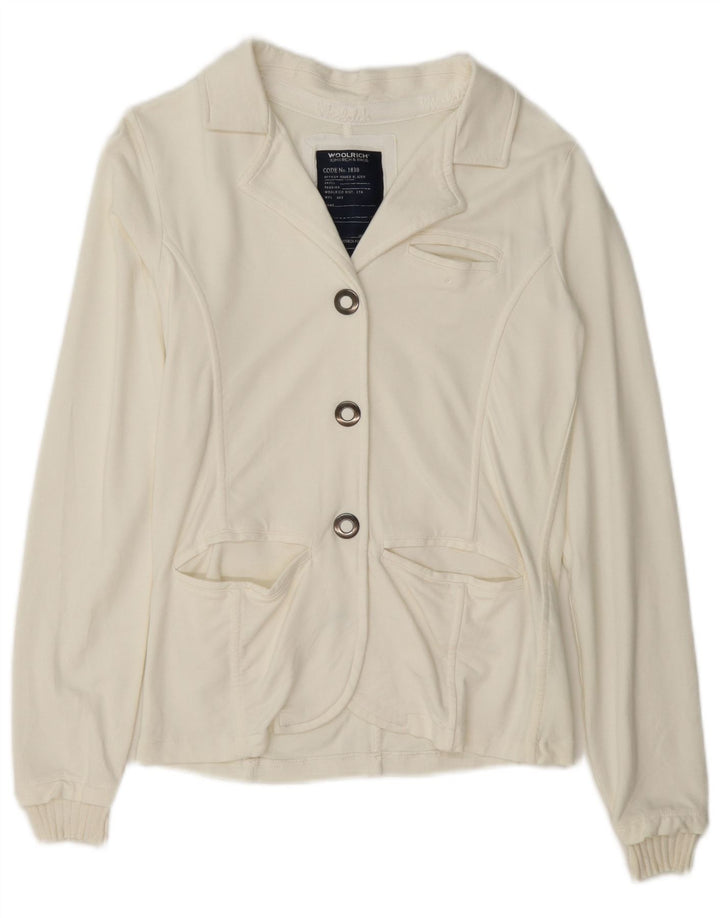 Woolrich Dame 3 Button Blazer Jacket UK 12 Medium Off White Bomuld