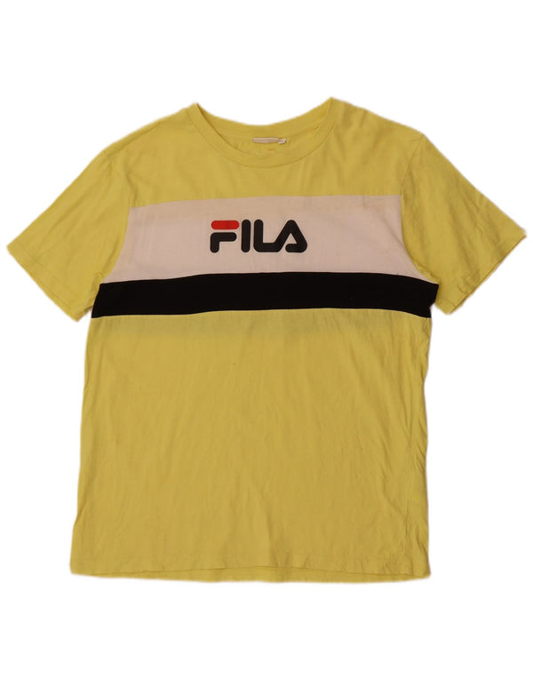 Fila Herre grafisk T-shirt Top Medium Gul Colourblock Bomuld