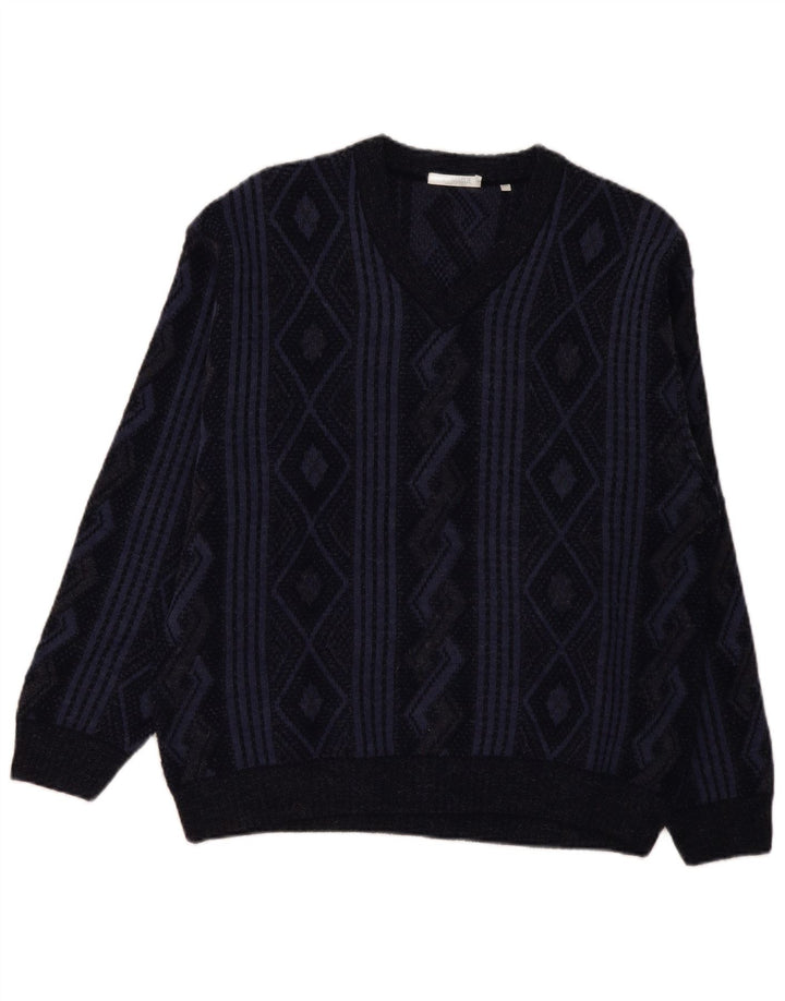 Naramaglie Herre V-hals sweater Medium Marineblå Geometrisk akryl